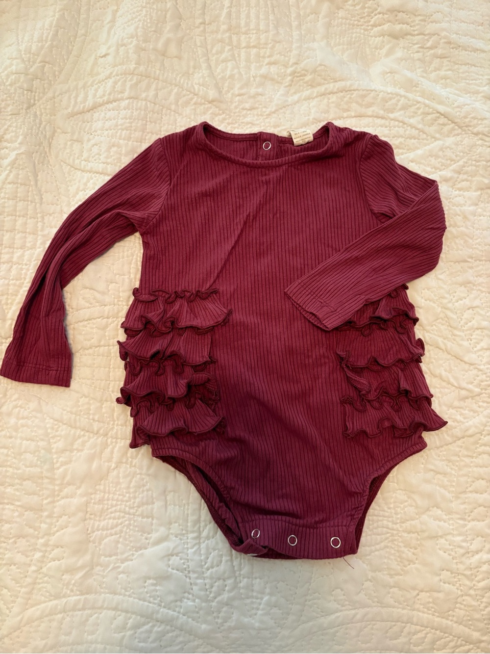 Kate Quinn Long-Sleeve Burgundy Ruffle One-Piece Bodysuit